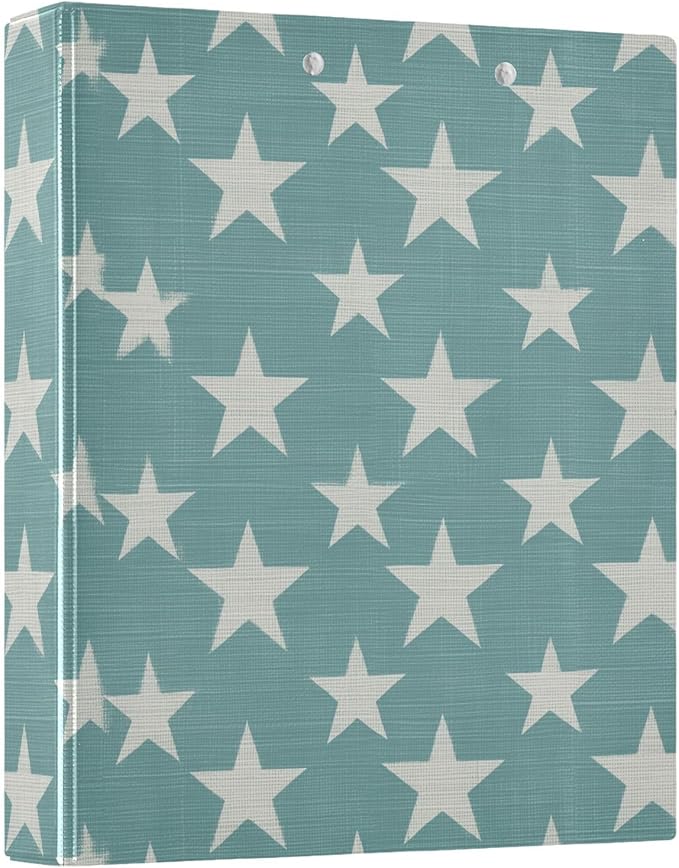 Simple Star Hard Cover Ring Binder 1.5 Inch 3 Ring, Printed Ring Binder with Metal Non-Slip Clip Clear Pocket Water Resistant Round Ring Binders for Recipe Budget Office