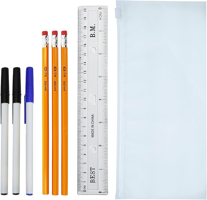 Moda West 48 Pack Bulk School Supplies 22 Piece Kit - Essential Box of School Supplies Kit with Pens, Pencils, Crayons, and More for Elementary, Middle, and High School Students