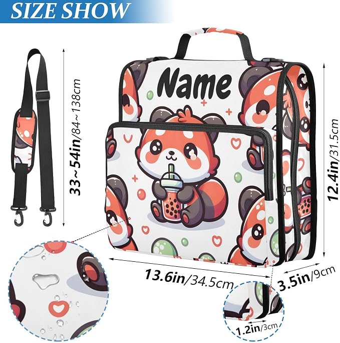 Custom Cute Red Panda Bubbles 3 Ring Binder Bag 1.5 inch Personalized Name Binder Organizer 500 Sheet Documents Storage for School Office