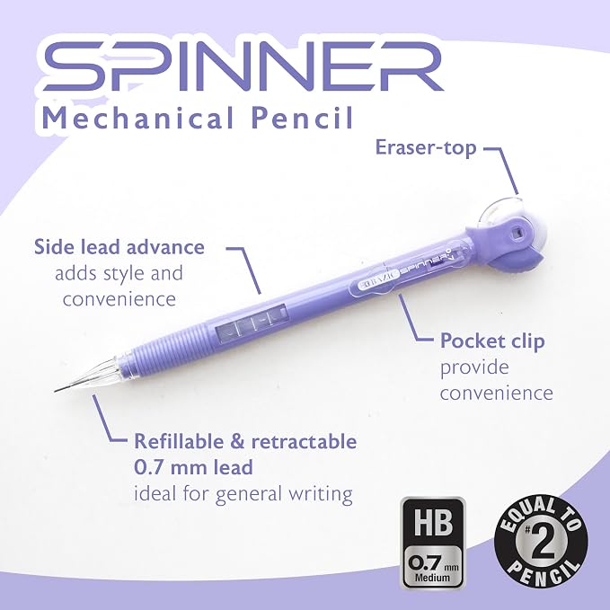 BAZIC PRODUCTS 0.7 mm Mechanical Pencils, Spinner Eraser, HB Lead, 24-Box