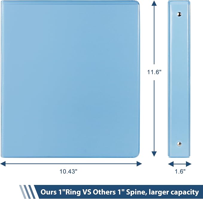 COMIX Sturdy Standard 1 Inch 3 Ring Binder with Clear View Cover | 1"Round Ring,PVC-Free Board,Holds 200 Letter Sheets,Morandi Multicolor for Students & Office,6 Pack (Pale Blue)