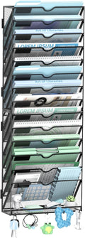 15-Tier Wall File Organizer with 5 Hooks, Wall Mounted Mail Organizer | File Holder Organizer, Metal Mesh Office Wall Organizer for Home, School & Classroom