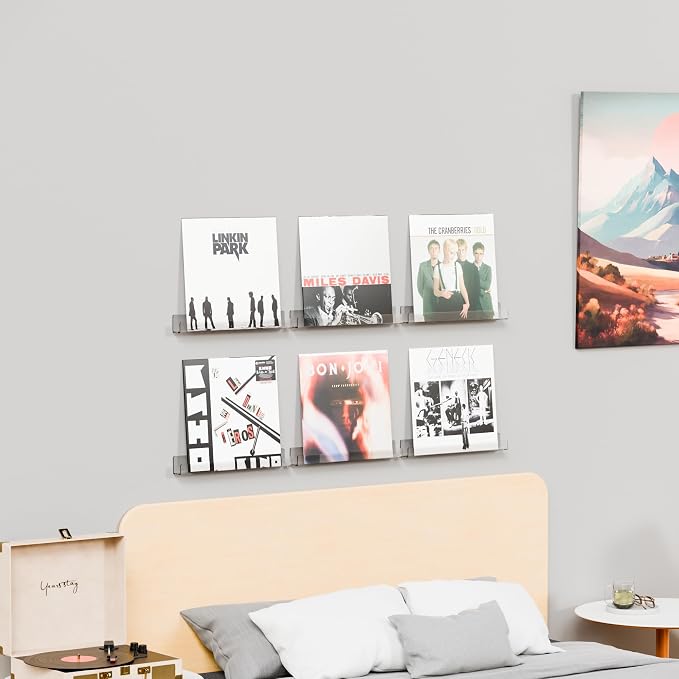 4 Pack Vinyl Record Wall Display,15" Acrylic Invisible Floating Bookshelf for Kids Room,Clear Wall Mounted Hanging Book Shelves,Modern Picture Ledge Display and Album Vinyl Wall Mount Shelf
