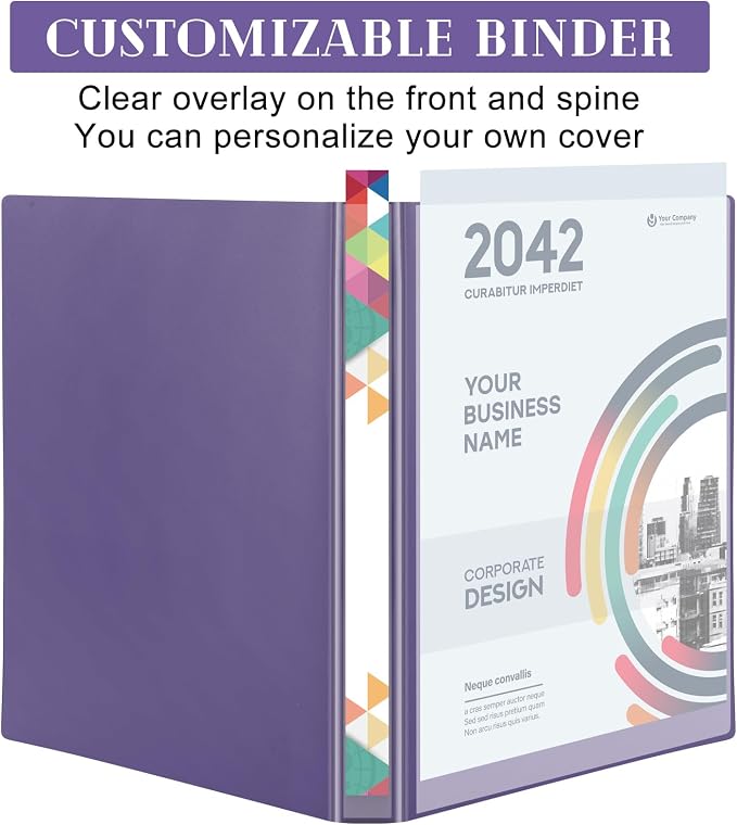 Fulmoon 12 Pcs Economy View 3 Ring Plastic Binder 12.2 x 9.8 Inch Plastic Round Ring Binders with Pockets Notebinder for Meetings for Home, Office, School(Purple, 1.5 Inch)