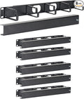 ICC 1U Ring Cable Manager Panel with Cover, Metal, 3" D-Rings, Horizontal Cable Management, Rackmount for 19” Network Racks, Black, 6-Pack