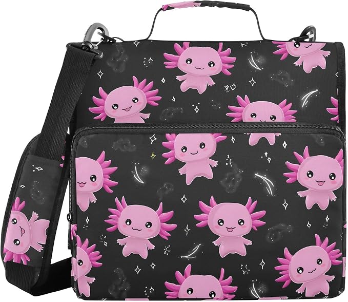 Purple Axolotl 3 Ring Binder Bag 1.5 inch Binder Organizer with Zipper Shoulder Strap 500 Sheet Documents Storage for School Office