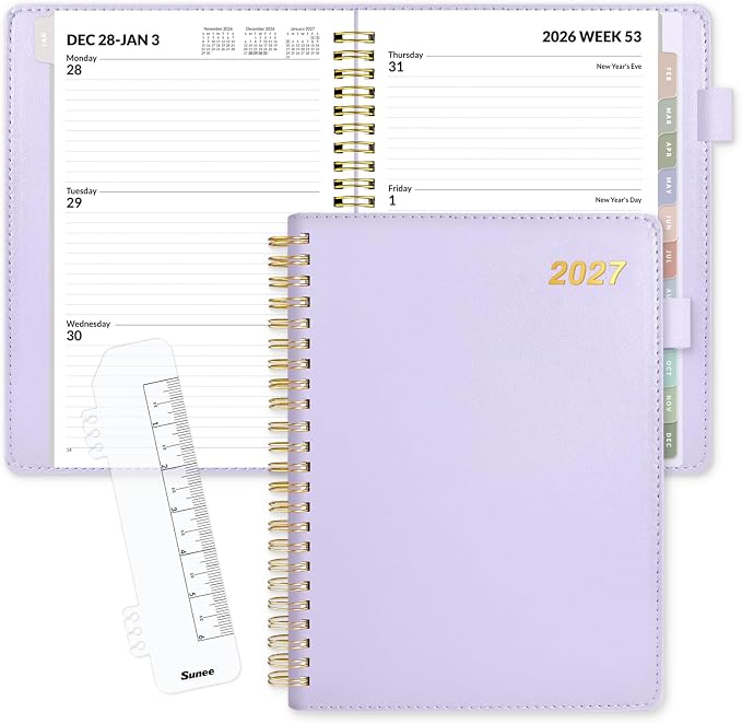 SUNEE 2027 Weekly & Monthly Planner 6.2"x8.5"- 12 Month (January 2027 - December 2027), Vegan Leather Cover, Pocket, Bookmark, Notes, Monthly Tab, Purple