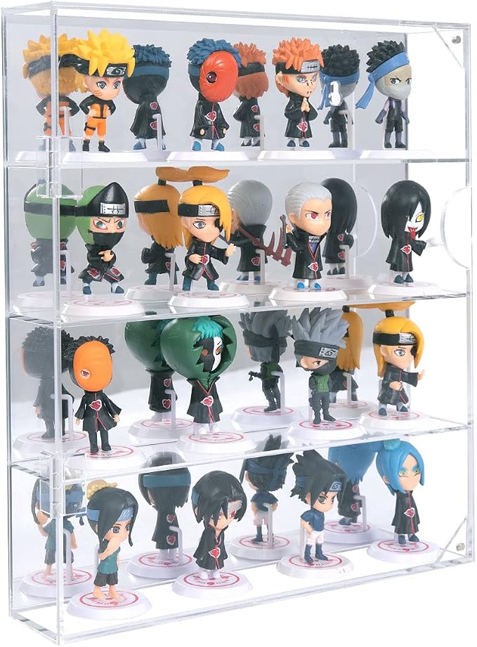 AITEE 4 Tiers Acrylic Display Case with Mirrored Back on Wall or Desktop | 11.77"Lx2.5"Wx13.38"H,4 tiers with mirrored back, wall mount or desktop, enhanced display, for mini collectibles toys stones