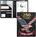 Dreaweet 250 Years Eagle Flag Portfolio Folder for Documents 250th Anniversary Leather Padfolio Binder Organizer Letter Size Notepad Business Card Holder for Women Men