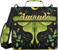 Custom 3 Ring Zipper Binder Mystical Green Moon Moth Boho Personalized Name 1.5 inch Binders Large Capacity Multi Pockets for School Office Supplies