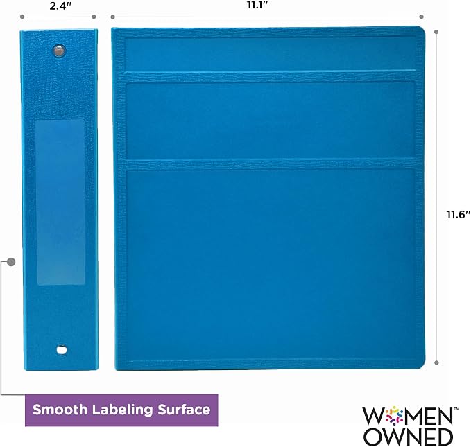 Carstens 2-Inch Heavy Duty 3-Ring Binder - Side Opening, Pool Blue, Durable Plastic, No-Gap Rings, Waterproof Covers, No Pockets, Holds 300 US Letter Sheets, BPA-Free, Made in USA (5828-3R) Case of 16