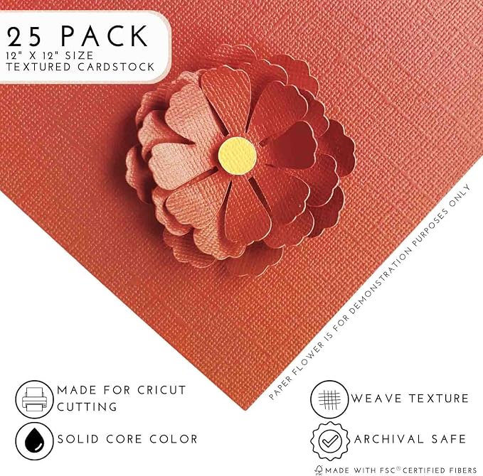 PUMPKIN PIE—12x12 Textured Cardstock | 80lb Textured Orange Scrapbook Paper | Premium Cardstock for Cricut Cutting | 25 Sheets