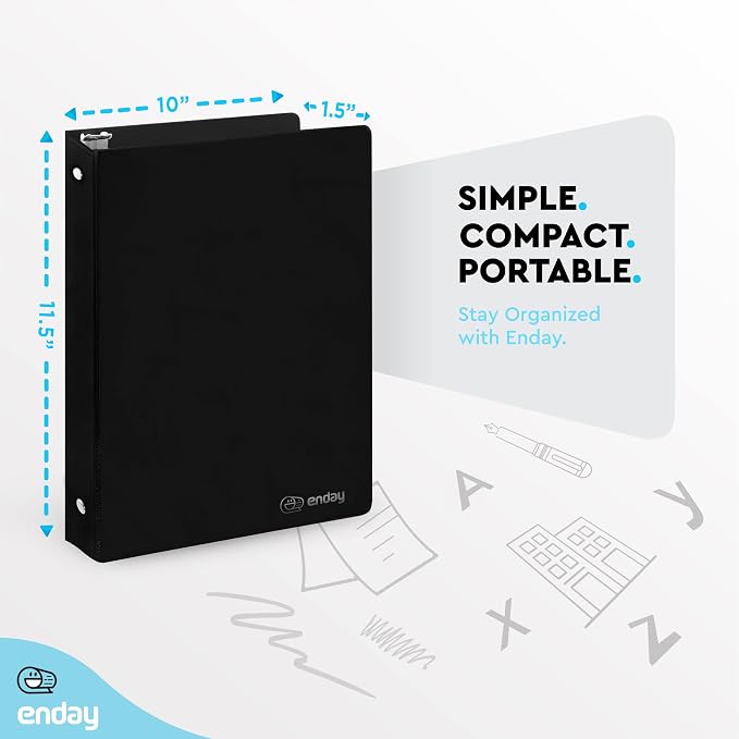 Enday 1 Inch Binder (6 Pack - Black) 3 Ring Binder 1 inch with Clear View Cover and 2 Inside Pocket - for Letter Size 8.5 x 11'' Paper, Ideal for School Supplies, Office, and Home