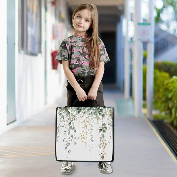 Custom Green Sage Leaves 3 Ring Binder Bag 1.5 inch Personalized Name Binder Organizer 500 Sheet Documents Storage for School Office