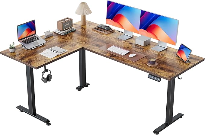 Agilestic L Shaped Standing Desk 63 inch Adjustable Height, Electric Corner Standing Desk, Sit Stand Computer Table with Splice Board, Rustic Brown | Corner Desk, Ample Workspace, Memory Presets, Hooks, Stable Steel Frame,176 lbs Capacity, Easy Assembl...