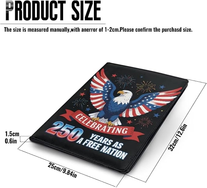 Dreaweet 250th Anniversary Portfolio Padfolio Organizer Binder with Clipboard,Patriotic Eagle Leather Business Interview Resume Document Holder Folder Planner Organizer for Office Conference Notepad