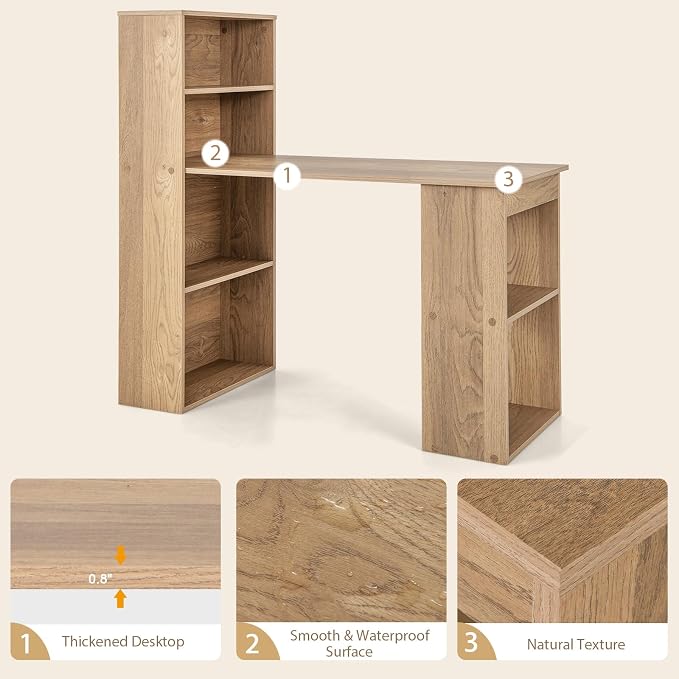 Tangkula Computer Desk with Bookshelf, Writing Study Desk with Storage Shelves & CPU Stand, Modern Compact Computer Workstation for Home & Office, Space-Saving Design(Natural) | Natural Wood Desk w/Storage Shelves & CPU Stand, Space-Saving Design Writi...