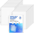 30 Pack Letter Size Binder Pockets for 3 Ring Binder, Waterproof Resealable Zip Loose Leaf File Bags Document Organizer Folders Insert Page Sleeves PVC 3-Hole Sheet Protectors for 8.5x11 Paper
