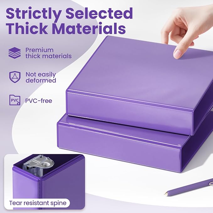 SUNEE 3 Ring Binder 1.5 Inch D Ring, Clear View Binder Three Ring PVC-Free (Fit 8.5x11 Inches) for School or Office Supplies, Dark Purple, 1 Pack