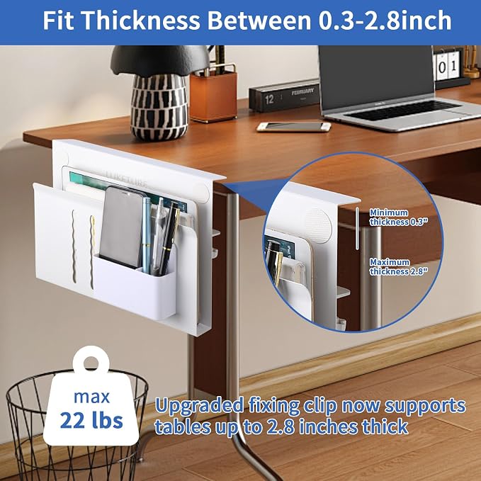 LUKETURE Desk Side Storage, No Drill Laptop Mount with Pen Holder, Clamp-On | Fits Flat Edge Desks 0.3 to 2.8 Inches,Secure Grip on Wood, Glass, or Metal Surfaces Without Slipping