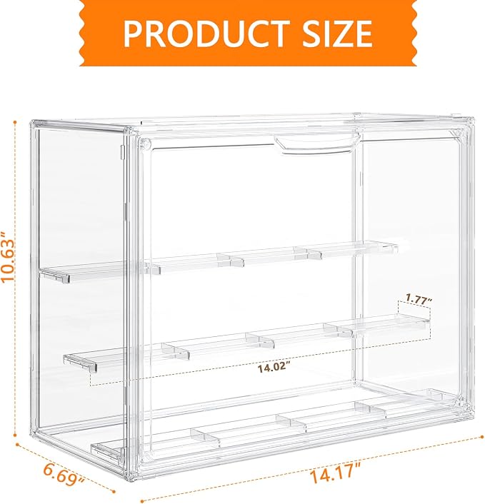 Acrylic Display Case 3 Tiers Clear Figure Display Cases for Collectibles Stackable Large Storage Box with Magnetic Door Dustproof Showcase