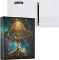 3 Ring Binder Retro Tree of Life 1.5 Inch Three Ring Binder | Cute Binder with 3 Storage Pockets for Women School Office Supplies