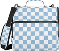 Light Blue White Checkered 3 Ring Zipper Binder with Handle 1.5 inch Binder Organizer, Multi Pockets Office File Folder with Shoulder Strap 500 Sheet Capacity