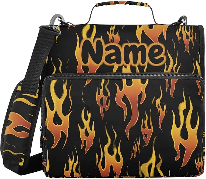 Custom Yellow Orange Fire Flames 3 Ring Binder Bag 1.5 inch Personalized Name Binder Organizer 500 Sheet Documents Storage for School Office