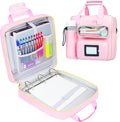3 Inch D-Ring Zipper Binder Bag, 700 Sheet Capacity Multi-Pockets Organizer, 13 Inch Laptop Carrying Case with Bottle Holder& Shoulder Strap for School Office (Pink)