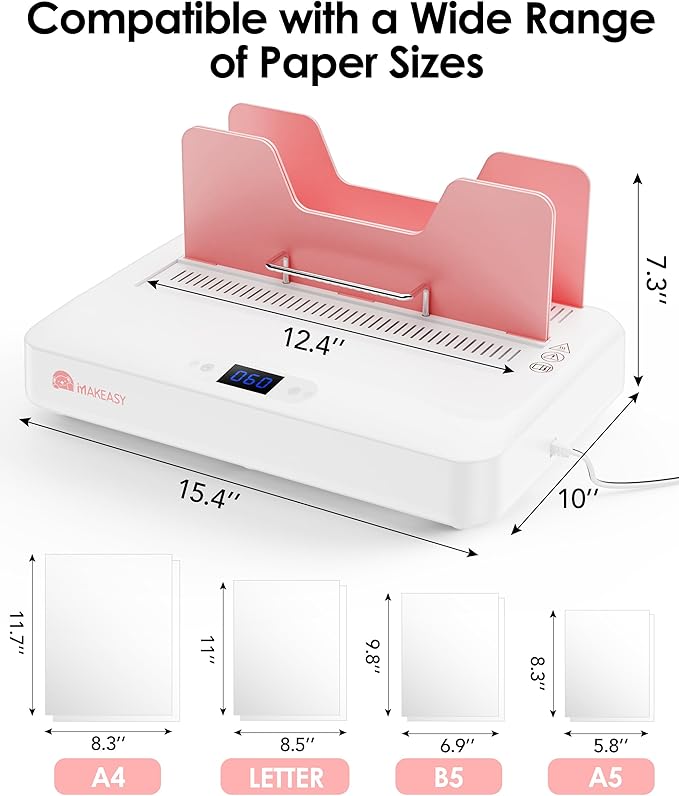 Pink Thermal Binding Machine 500 Sheets Capacity, Digital Touch Panel, Air Cooling, Electric Thermal Binder for A4//A5/Letter Size Documents, Come with 10 PCS Binding Covers