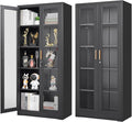 Polup 71" Black Metal Glass Display Cabinet with Security Lock | 5-Tier Curio Case & Tempered Doors, 4 Adjustable Shelves, Heavy-Duty China Storage for Living Room, School & Commercial