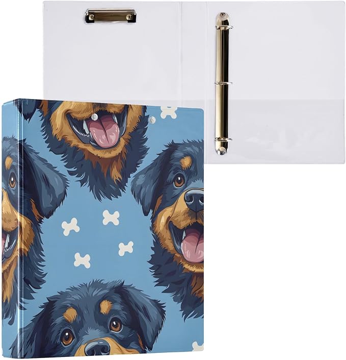 Rottweiler Bone Dog 3 Ring Binder with 2 Interior Pockets 1.5 inch Binders 3 Ring Heavy Duty Fit 8.5" x 11" Letter Size for Office School, 2 Pack