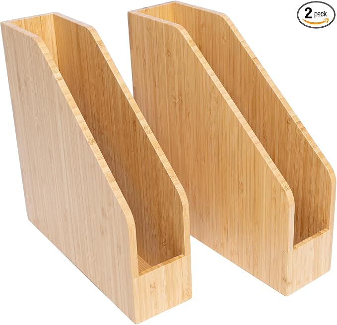 2 Pack Bamboo Magazine File Holder Book Holder Frames | Document Cabinet Rack, Storage Organizer, Small Magazine Shelf, For Home, Office