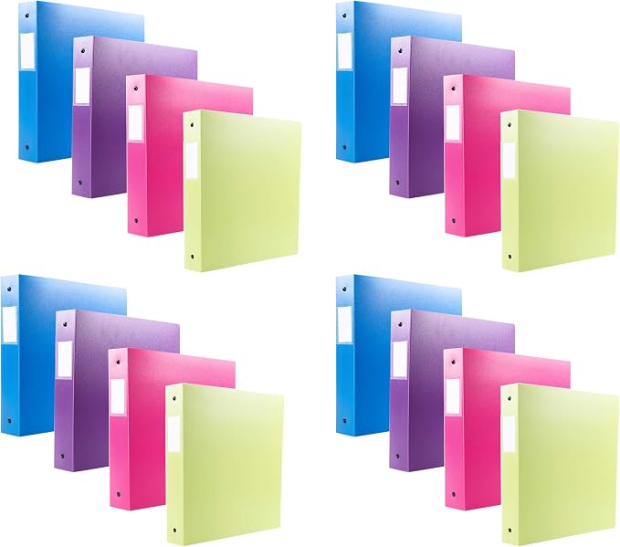 Filexec 3-Ring Binder, 1", Neon (50573-64970)- Blue, Hot Pink, Purple, Green (Pack of 48)