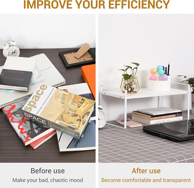 YGYQZ Desk Shelf Organizer, 1-Tier Desktop Bookshelf, White | Cute Minimalist Style, Modular Desktop Storage, Space-Saving Organization, Ideal for Office & Dorm
