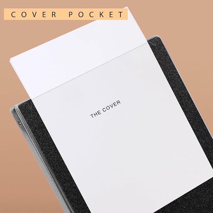 NatureTouch 3 Ring Binder, Glitter 1 Inch Organizer (10.5'' x 11.5'') Holds 8.5’’ x 11’’ Letter Size 300 Pages, Waterproof Durable View Binder, 1 Pack, Black