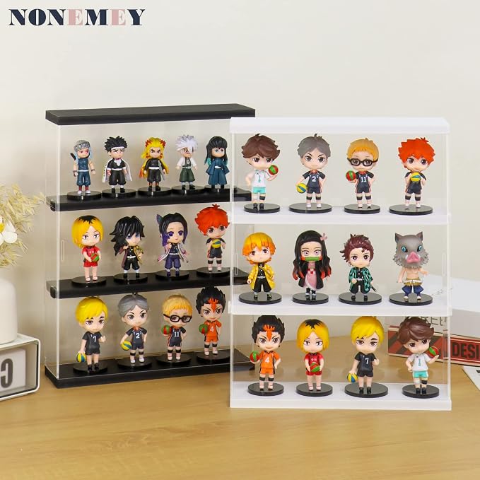 NONEMEY Clear Acrylic Display Case Stand 3 Tier Storage Box Wall Mount Showcase Dustproof Organizer Box for Collectibles (White 3Tier 12×3.3×15inch)