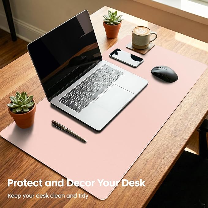 Leather Desk Pad Protector, Office Desk Mat, Large Mouse Pad, Non-Slip PU Leather Desk Blotter, Waterproof Computer Desk Writing Pad for Office and Home (Light Pink, 31.5" x 15.7")