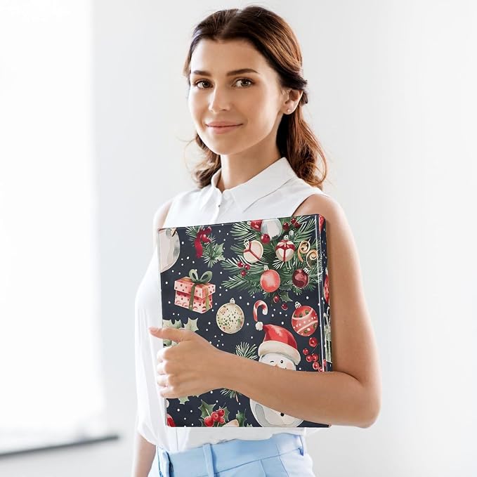 Christmas Snowman Gift 3 Ring Binder with 2 Interior Pockets 1.5 inch Binders 3 Ring Heavy Duty Fit 8.5" x 11" Letter Size for Office School, 2 Pack