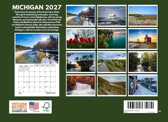 Michigan Calendar 2027 Monthly Wall Calender 12 Month