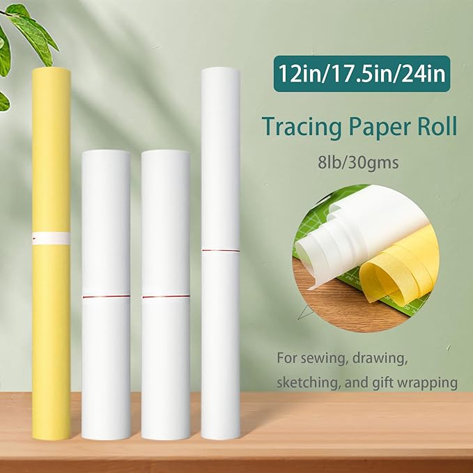 SEMLEART Tracing Paper Roll,17.5-inch x 50yard，White Translucent Vellum,Pattern Paper for Sewing, Drawing, Sketching, Gift Wrapping