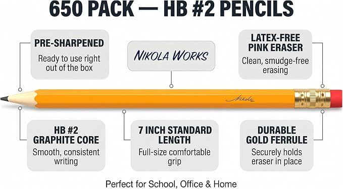 650-Count #2 HB Pre-Sharpened Pencils with Erasers, Yellow