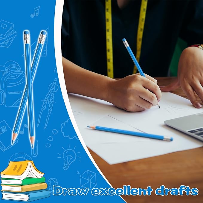 60 PCS Light Blue Pencils Bulk with Eraser, Pre-Sharpened HB Pencils for Writing & Drawing, School Supplies for Kids Homework, Tests, Art Crafts & Teacher Grading (Light Blue)