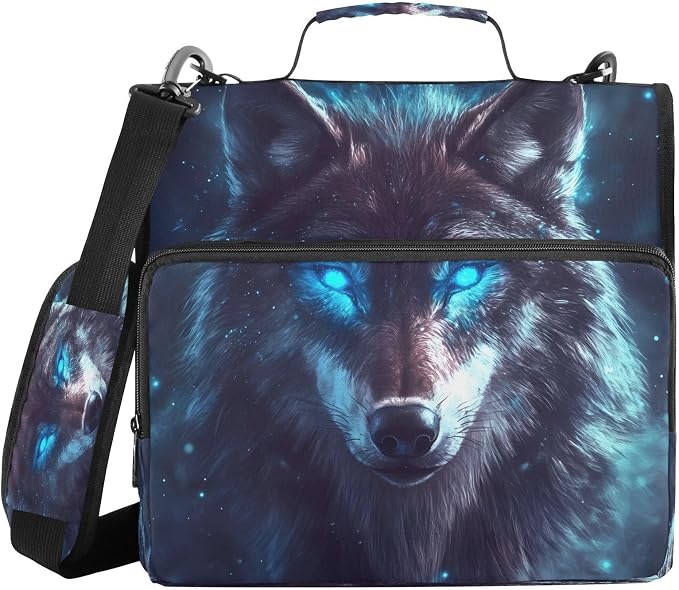 ALAZA Zipper Binder 3 Ring Blue Eyed Wolf Binder Organizer with Zipper and Shoulder Strap Large Capacity Multi-Pocket Trapper Keeper File Folder for Office Supplies