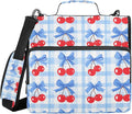 Zipper Binder Cherry Blue Bow 3 Ring Binder with Shoulder Strap 500 Sheet Capacity Storage Organizer File Folder