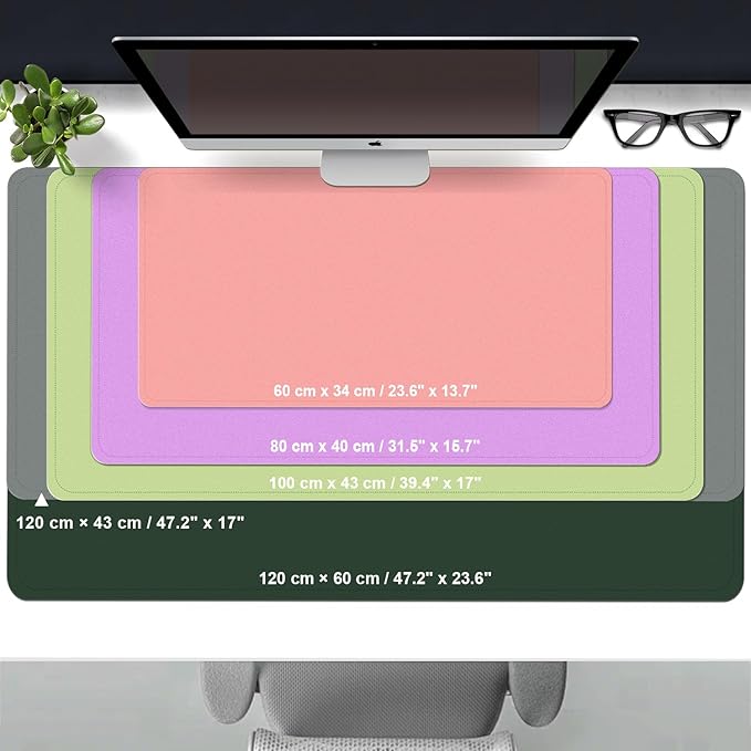 Leather Desk Pad Protector, 47.2'' x 23.6'', Suede Base Sewing Desk Blotter, Non-Slip Office Mat, Waterproof Writing Pad for Home and Office, Candy Red