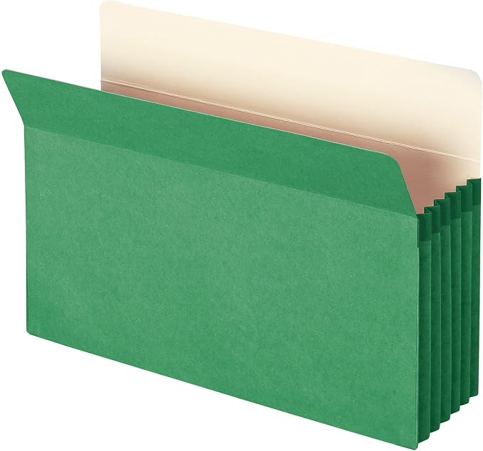 Smead File Pocket 74236, Straight-Cut Tab, 5-1/4" Expansion, Legal Size, Green, 10 per Box (74236)