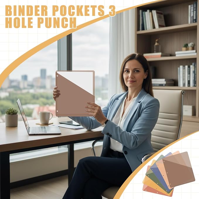 Maitys 30 Pack Binder Pockets 3 Ring, Letter Size 8.5x11,Simple Color | Clear Plastic Document Sleeves, Sheet Protectors with Slash Jacket, Fits Standard 3 Hole Binders, Organize Office Papers