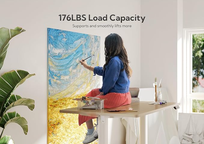 Claiks Electric Height Adjustable Standing Desk, 55x24 Inch, Nature | Smooth Height Adjustment, 3 Memory Presets, Cable Management Hub&Hook, Stable Steel Frame, 176lbs Capacity, Easy Assembly
