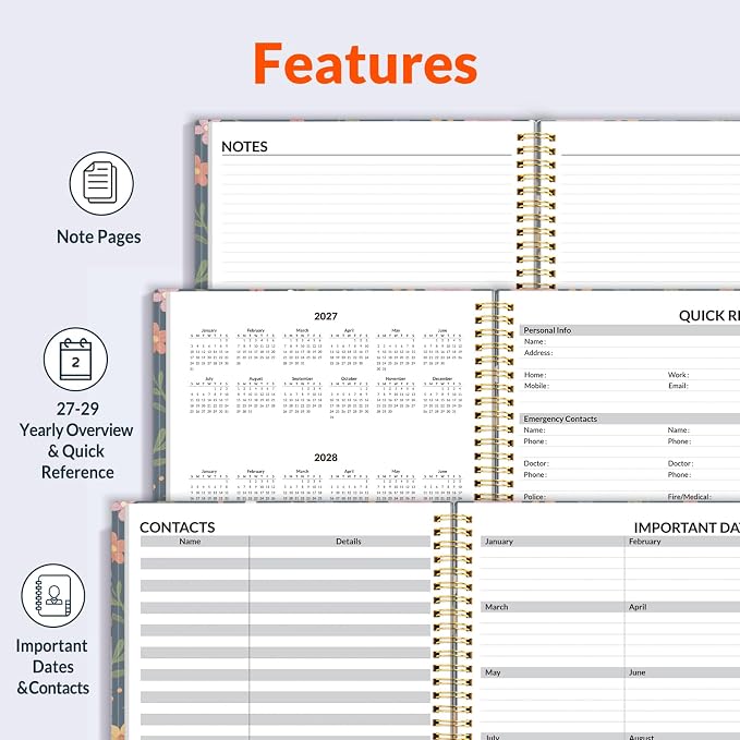 SUNEE 2027 Appointment Book, Quarter-Hourly, Weekly Monthly Planner, 8.5"x11",Navy Flower
